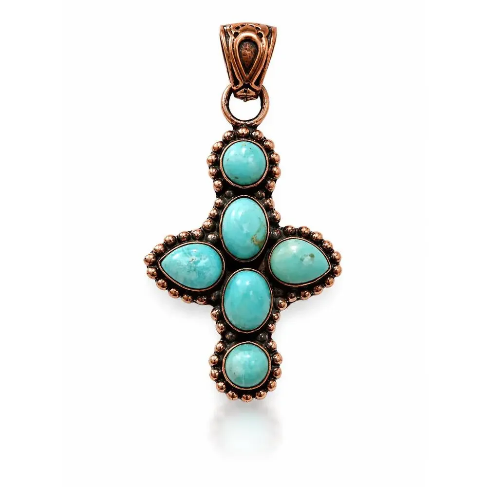 Mojave Turquoise Pure Copper Cross Pendant